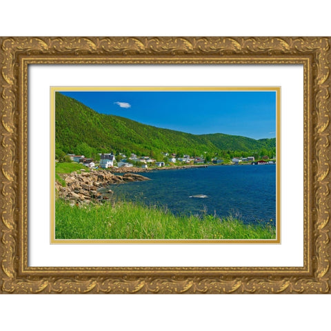 Canada-Newfoundland Fishing village and shoreline along White Bay Gold Ornate Wood Framed Art Print with Double Matting by Jaynes Gallery