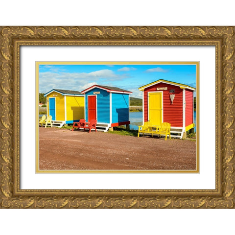 Colorful beach huts-Cavendish-Newfoundland-Canada Gold Ornate Wood Framed Art Print with Double Matting by DeFreitas, Michael