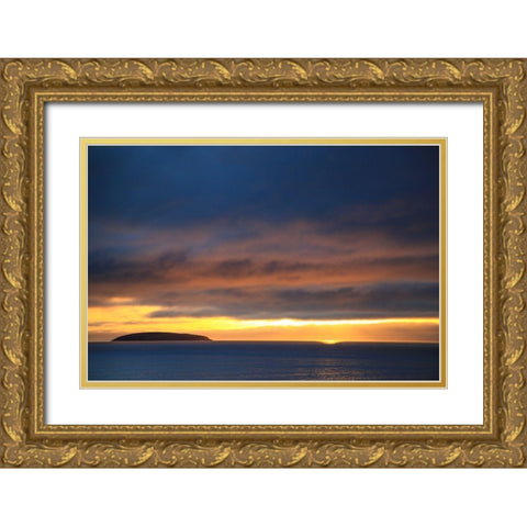 Canada-Nova Scotia-Cabot Trail-Cape Breton-Sunset at Margaree Harbor Gold Ornate Wood Framed Art Print with Double Matting by Wall, Patrick J.