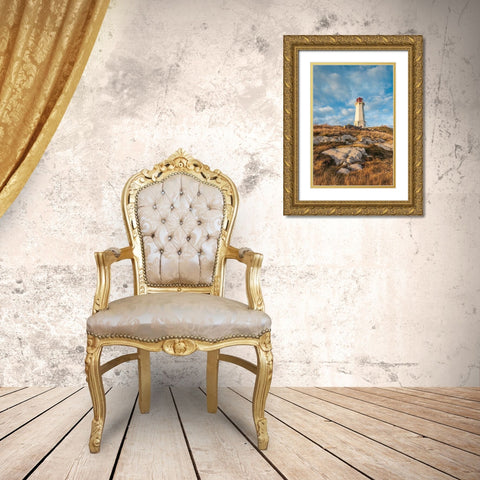 Canada-Nova Scotia-Louisbourg-Louisbourg Lighthouse-dusk Gold Ornate Wood Framed Art Print with Double Matting by Bibikow, Walter