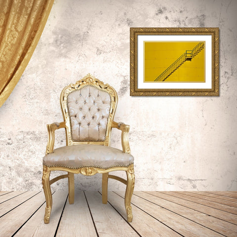 Canada, Ontario, Little Current Yellow stairway Gold Ornate Wood Framed Art Print with Double Matting by Grandmaison, Mike