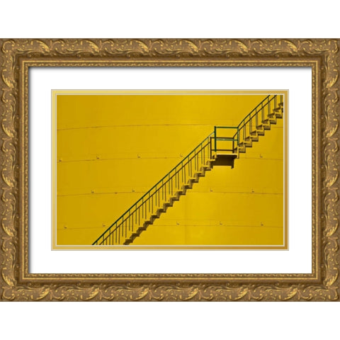 Canada, Ontario, Little Current Yellow stairway Gold Ornate Wood Framed Art Print with Double Matting by Grandmaison, Mike