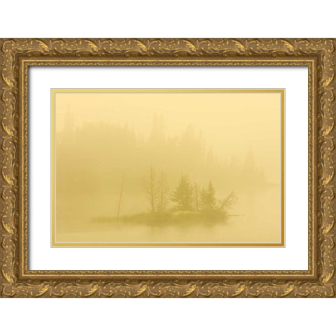 Canada, Ontario Fog on lake with small island Gold Ornate Wood Framed Art Print with Double Matting by Grandmaison, Mike