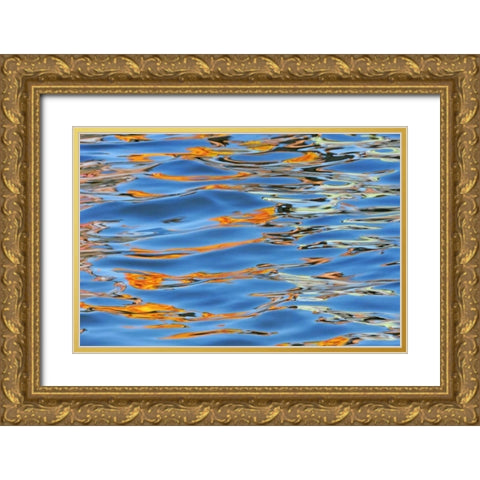 Canada Detail of yellow boat on Lake Rosseau Gold Ornate Wood Framed Art Print with Double Matting by Grandmaison, Mike