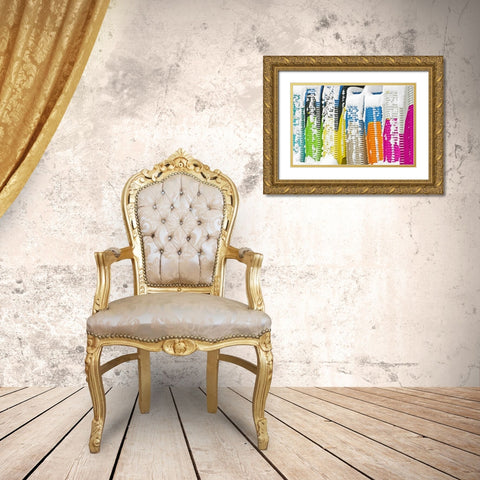 Canada, Dorset Snow-covered stacked chairs Gold Ornate Wood Framed Art Print with Double Matting by Grandmaison, Mike