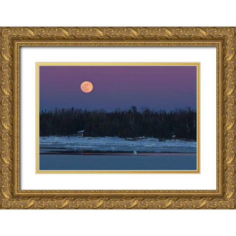 Canada, Ontario Full moon over Lake Huron Gold Ornate Wood Framed Art Print with Double Matting by Grandmaison, Mike