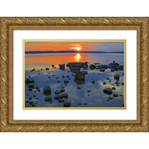 Canada, Bruce Peninsula Sunset on Berford Lake Gold Ornate Wood Framed Art Print with Double Matting by Grandmaison, Mike