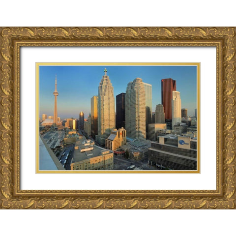 Toronto City at dusk with CN Tower Gold Ornate Wood Framed Art Print with Double Matting by Grandmaison, Mike