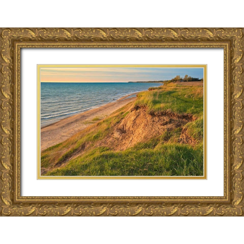 Canada-Ontario-Grand Bend Sandy beach on Lake Huron at sunset Gold Ornate Wood Framed Art Print with Double Matting by Jaynes Gallery