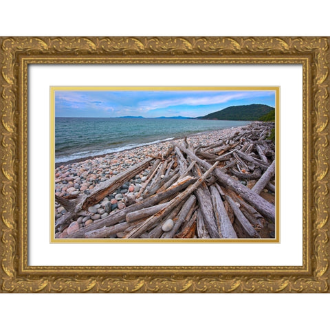 Canada-Ontario-Marathon Rocks and driftwood on Pebble Lake Superiors Beach Gold Ornate Wood Framed Art Print with Double Matting by Jaynes Gallery