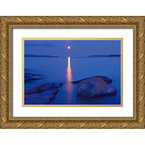 Canada-Ontario-Rossport Moon over Lake Superior Gold Ornate Wood Framed Art Print with Double Matting by Jaynes Gallery