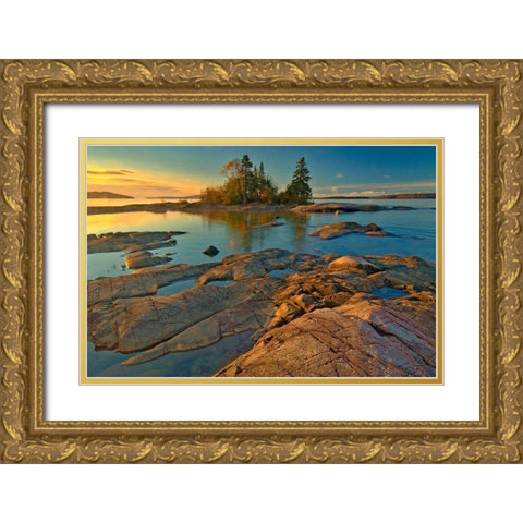 Canada-Ontario-Caron Island and Lake Superior St sunrise-Rossport Gold Ornate Wood Framed Art Print with Double Matting by Jaynes Gallery