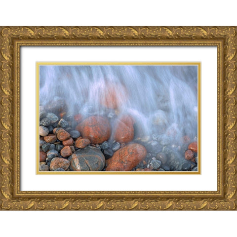 Canada-Ontario-Rossport Waves crashing on rocks along Lake Superior Gold Ornate Wood Framed Art Print with Double Matting by Jaynes Gallery