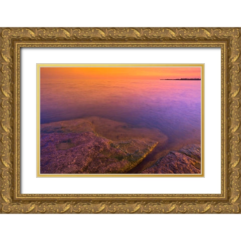 Canada-Ontario-Selkirk Morning light on rocky shoreline of Lake Erie Gold Ornate Wood Framed Art Print with Double Matting by Jaynes Gallery