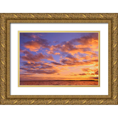 Canada-Ontario-Pakwash Lake Provincial Park-Pakwash Lake at sunset Gold Ornate Wood Framed Art Print with Double Matting by Jaynes Gallery