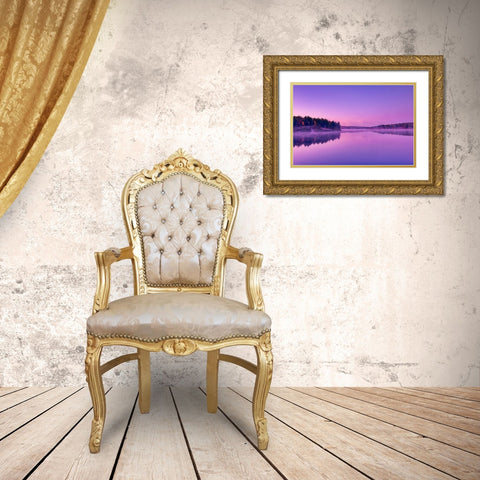 Canada-Ontario-Sudbury Dawn light on Lake Laurentian Gold Ornate Wood Framed Art Print with Double Matting by Jaynes Gallery