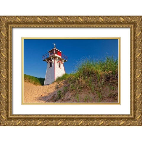 Prince Edward Island-Prince Edward Island National Park Lighthouse and dunes at Covehead Harbour Gold Ornate Wood Framed Art Print with Double Matting by Jaynes Gallery