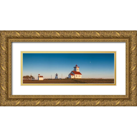 Canada-Prince Edward Island-Wood Islands-Wood Islands Lighthouse-sunset Gold Ornate Wood Framed Art Print with Double Matting by Bibikow, Walter