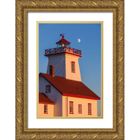 Canada-Prince Edward Island-Wood Islands-Wood Islands Lighthouse-sunset Gold Ornate Wood Framed Art Print with Double Matting by Bibikow, Walter