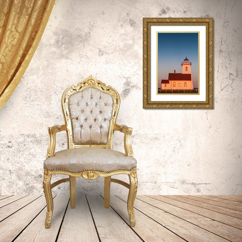 Canada-Prince Edward Island-Wood Islands-Wood Islands Lighthouse-sunset Gold Ornate Wood Framed Art Print with Double Matting by Bibikow, Walter