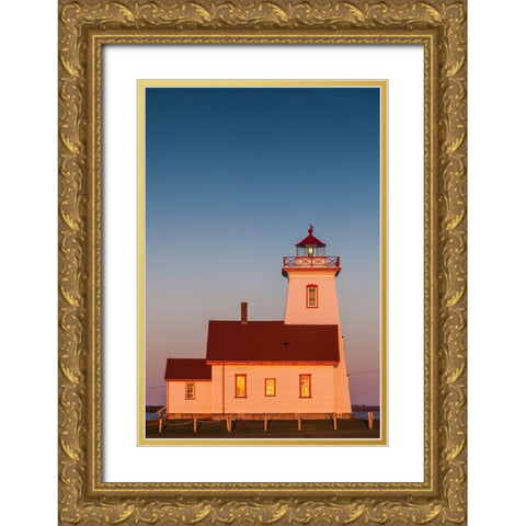 Canada-Prince Edward Island-Wood Islands-Wood Islands Lighthouse-sunset Gold Ornate Wood Framed Art Print with Double Matting by Bibikow, Walter