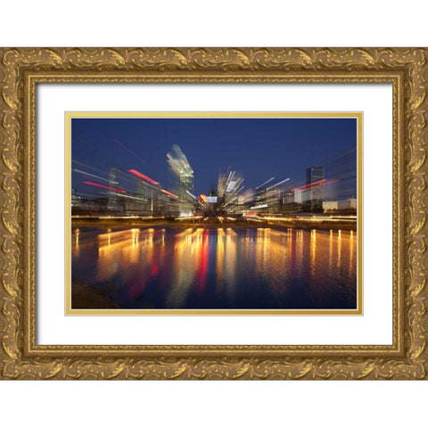 Canada, Montreal Night abstract of downtown Gold Ornate Wood Framed Art Print with Double Matting by Zuckerman, Jim
