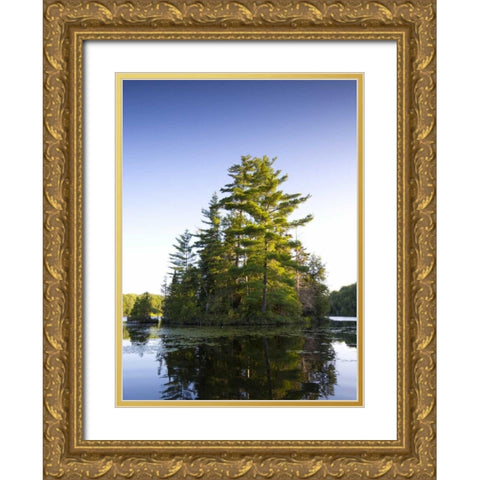 Canada, Quebec Island on Lake Long Pond Gold Ornate Wood Framed Art Print with Double Matting by Delisle, Gilles