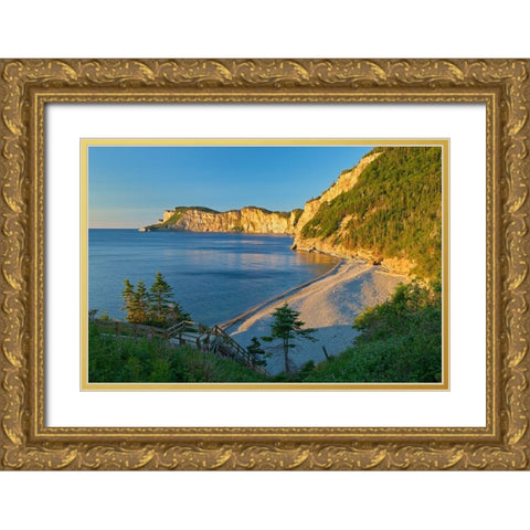 Canada-Quebec-Forillon National Park Limestone cliffs along bay Gold Ornate Wood Framed Art Print with Double Matting by Jaynes Gallery