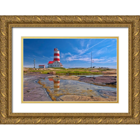 Canada-Quebec Pointe-des-Monts lighthouse along Gulf of St Lawrence Gold Ornate Wood Framed Art Print with Double Matting by Jaynes Gallery