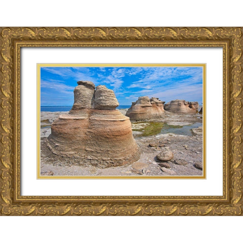 Canada-Quebec-Mingan Archipelago National Park Reserve Eroded rock formations Gold Ornate Wood Framed Art Print with Double Matting by Jaynes Gallery