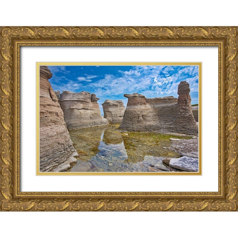 Canada-Quebec-Mingan Archipelago National Park Reserve Eroded rock formations Gold Ornate Wood Framed Art Print with Double Matting by Jaynes Gallery