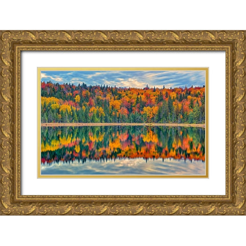 Canada-Quebec-La Mauricie National Park Autumn colors reflected in Lac Modene Gold Ornate Wood Framed Art Print with Double Matting by Jaynes Gallery