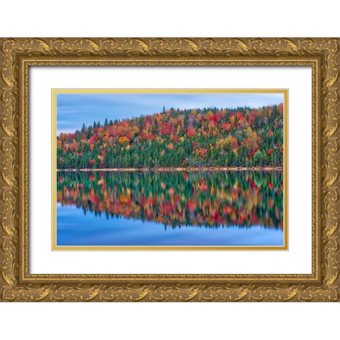 Canada-Quebec-La Mauricie National Park Autumn colors reflected in Lac Modene Gold Ornate Wood Framed Art Print with Double Matting by Jaynes Gallery