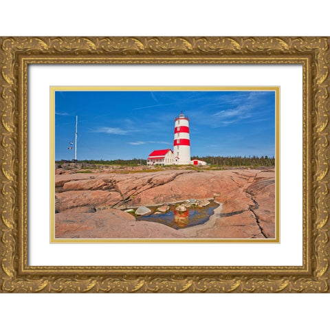 Canada-Quebec-Pointe-des-Monts Lighthouse on shore of St Lawrence River Gold Ornate Wood Framed Art Print with Double Matting by Jaynes Gallery