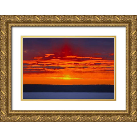 Canada, Prince Albert Sunset over Waskasiuw Lake Gold Ornate Wood Framed Art Print with Double Matting by Grandmaison, Mike
