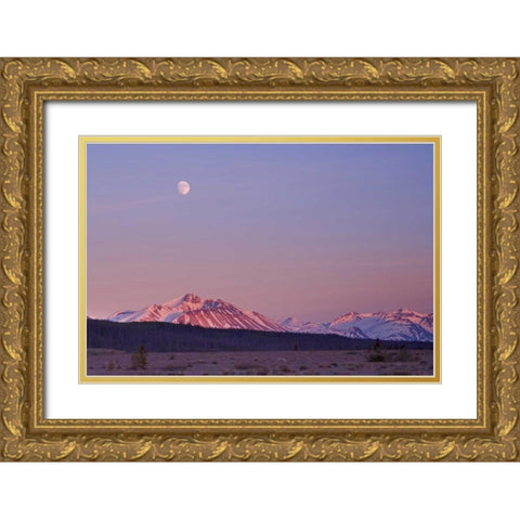 Canada, BC, Moonrise over mountains at sunset Gold Ornate Wood Framed Art Print with Double Matting by Paulson, Don