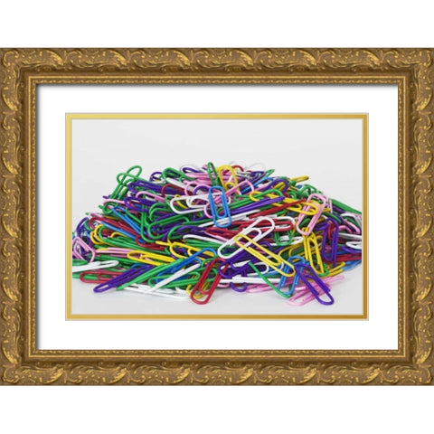 Pile of colored paper clips Gold Ornate Wood Framed Art Print with Double Matting by Flaherty, Dennis