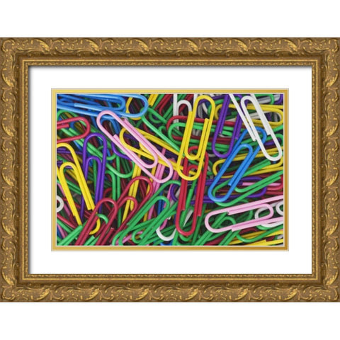 Multicolored paper clips Gold Ornate Wood Framed Art Print with Double Matting by Flaherty, Dennis