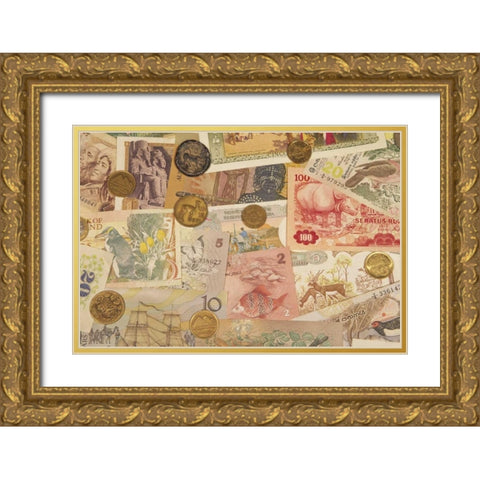 Coins and paper money from various countries Gold Ornate Wood Framed Art Print with Double Matting by Satushek, Steve