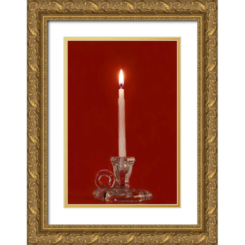 Burning candle in a glass candle holder Gold Ornate Wood Framed Art Print with Double Matting by Kaveney, Wendy