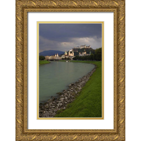 Austria, Salzburg View along the Salzach River  Gold Ornate Wood Framed Art Print with Double Matting by Flaherty, Dennis