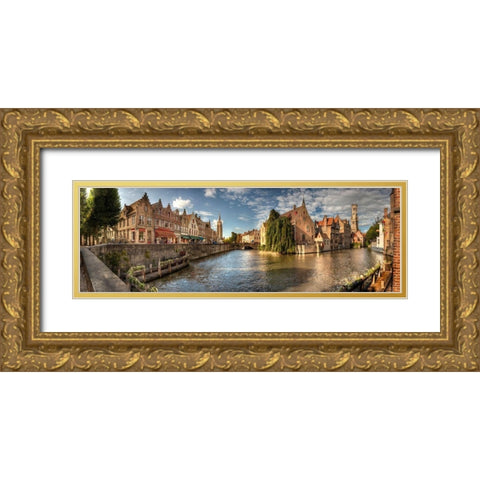 Main canal in Bruges-Belgium Gold Ornate Wood Framed Art Print with Double Matting by Steve Mohlenkamp