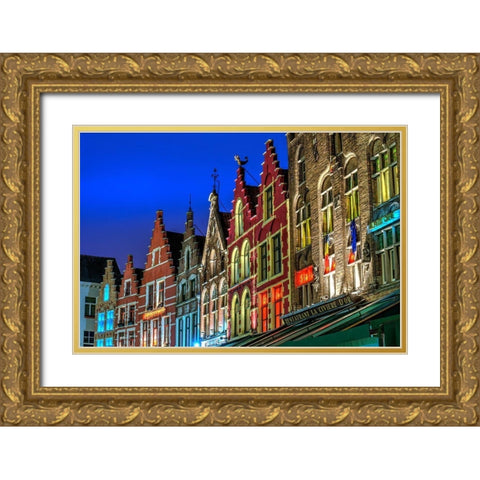 Architectural rooftops in the city center in Bruges-Belgium Gold Ornate Wood Framed Art Print with Double Matting by Steve Mohlenkamp