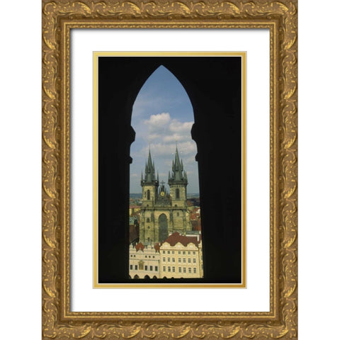 Czech Republic, Prague, Tyn Church in Town Square Gold Ornate Wood Framed Art Print with Double Matting by Satushek, Steve
