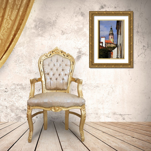 Czech Republic, Cesky Krumlov and Chateau tower Gold Ornate Wood Framed Art Print with Double Matting by Flaherty, Dennis