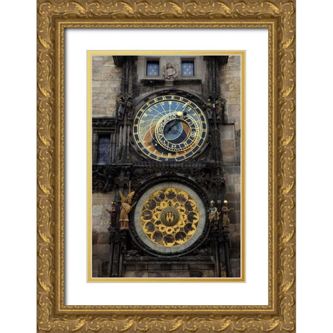 Czech Republic, Prague Astronomical clock Gold Ornate Wood Framed Art Print with Double Matting by Flaherty, Dennis
