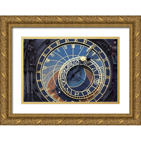 Czech Republic, Prague Astronomical clock Gold Ornate Wood Framed Art Print with Double Matting by Flaherty, Dennis