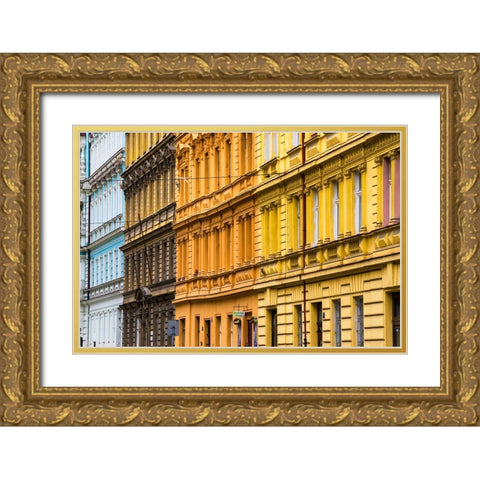 Europe-Czech Republic-Prague-Facade of colorful buildings Gold Ornate Wood Framed Art Print with Double Matting by Jaynes Gallery