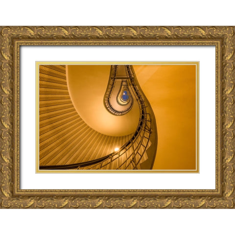 Europe-Czech Republic-Prague-Spiral staircase in House of the Black Madonna Gold Ornate Wood Framed Art Print with Double Matting by Jaynes Gallery