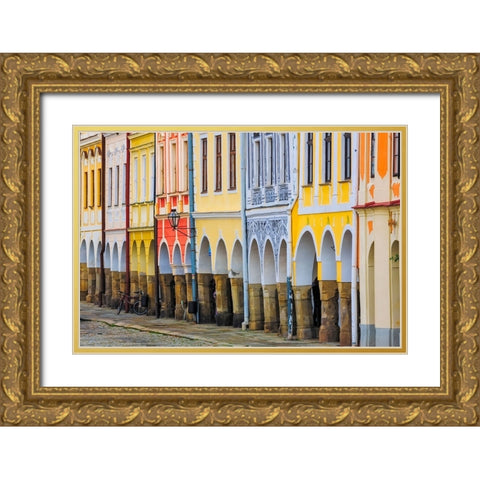 Europe-Czech Republic-Telc-Colorful row of buildings Gold Ornate Wood Framed Art Print with Double Matting by Jaynes Gallery